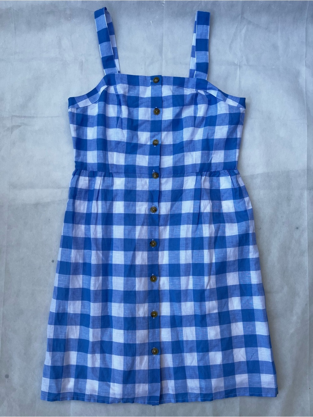 J. Crew Linen blend Blue and White Gingham Button-Front Sundress